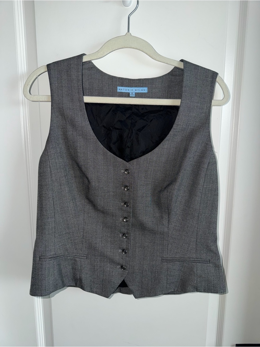Antonio Melani Gray Pinstripe Vest Size 12 Button Front Career Y2K